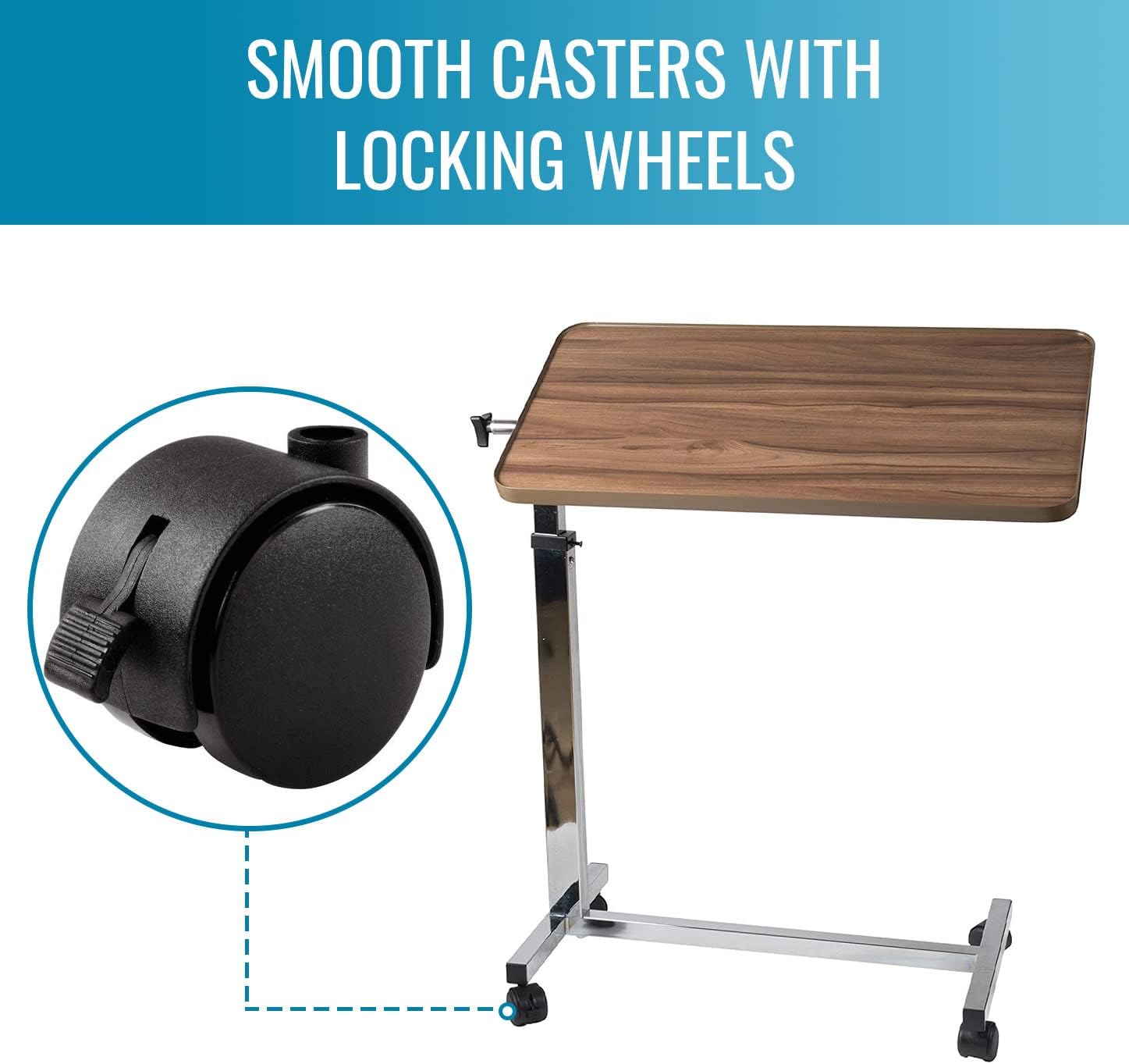 DMI Tilt-Top Overbed Table, Bedside Table with Wheels, Hospital Bed Table, Bed Trays for Eating, Bed Trays, Rolling Tray Height 34"-46" : Everything Else