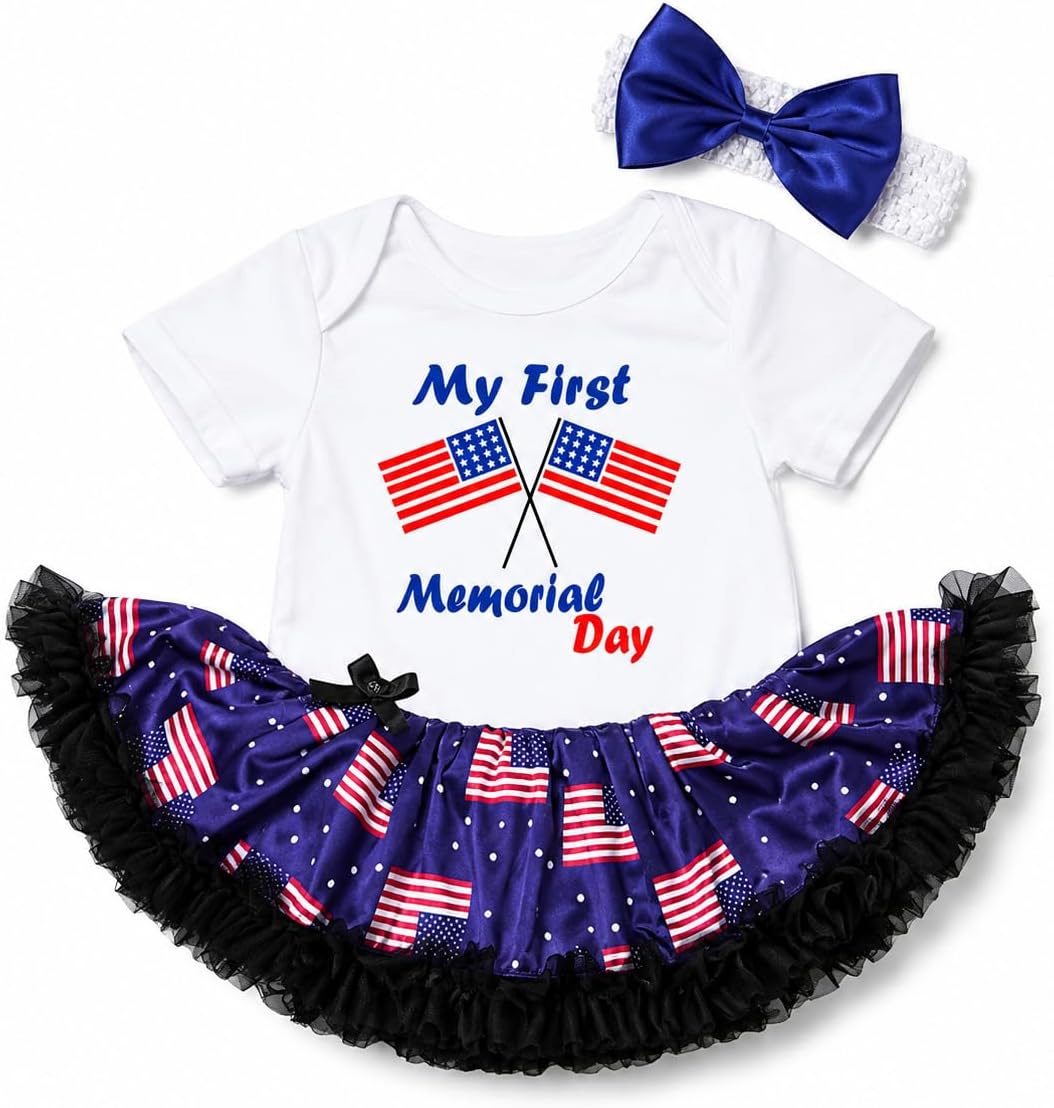 Petitebella USA Flags My First Memorial Day Baby Dress Nb-18m