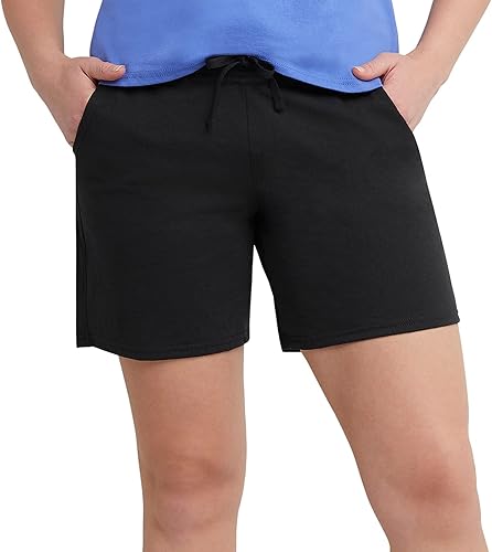 Hanes Women's Pocket Drawstring Cotton Inseam Shorts, Black, X-Large