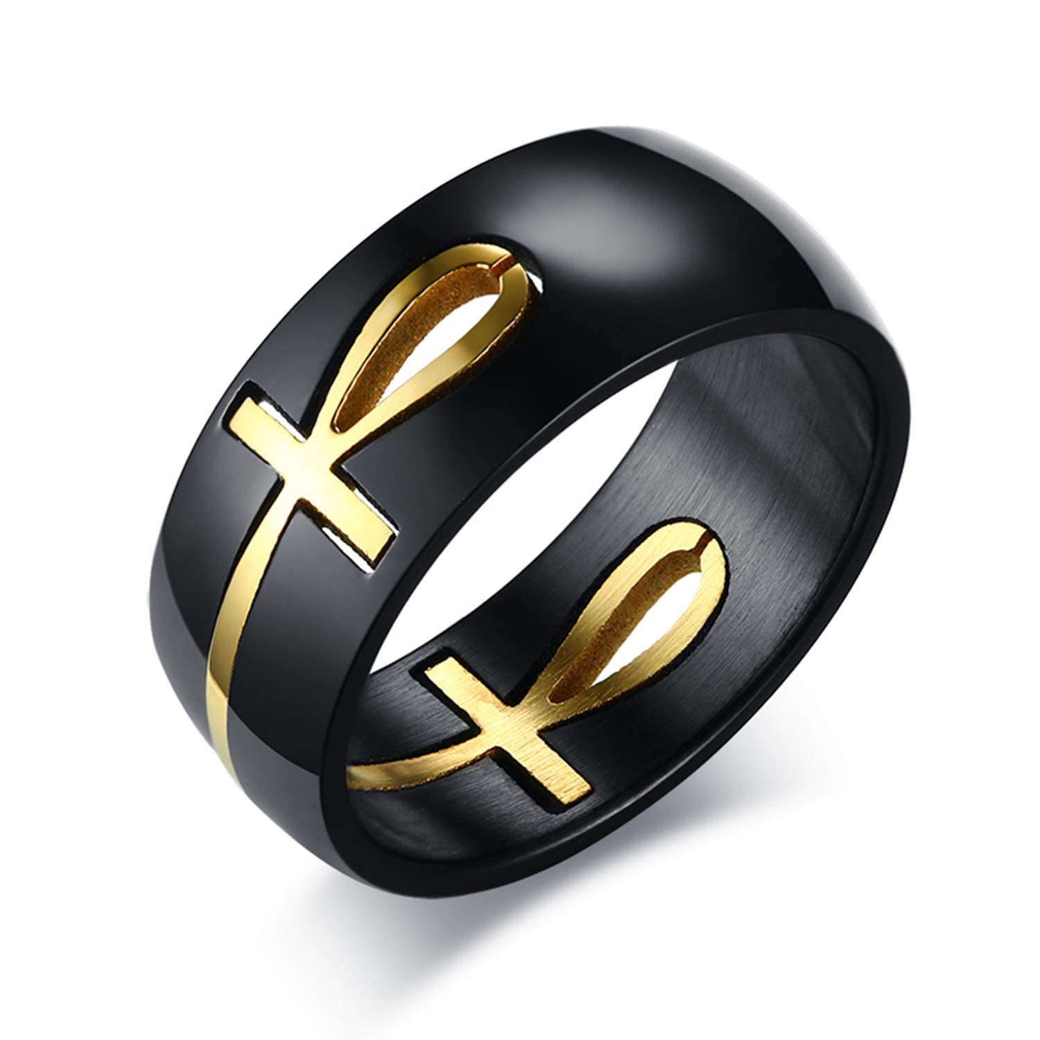 OIDEA Ankh Egipto - Anillo para hombre, diseño de cruz extraíble, acero inoxidable, color negro y dorado