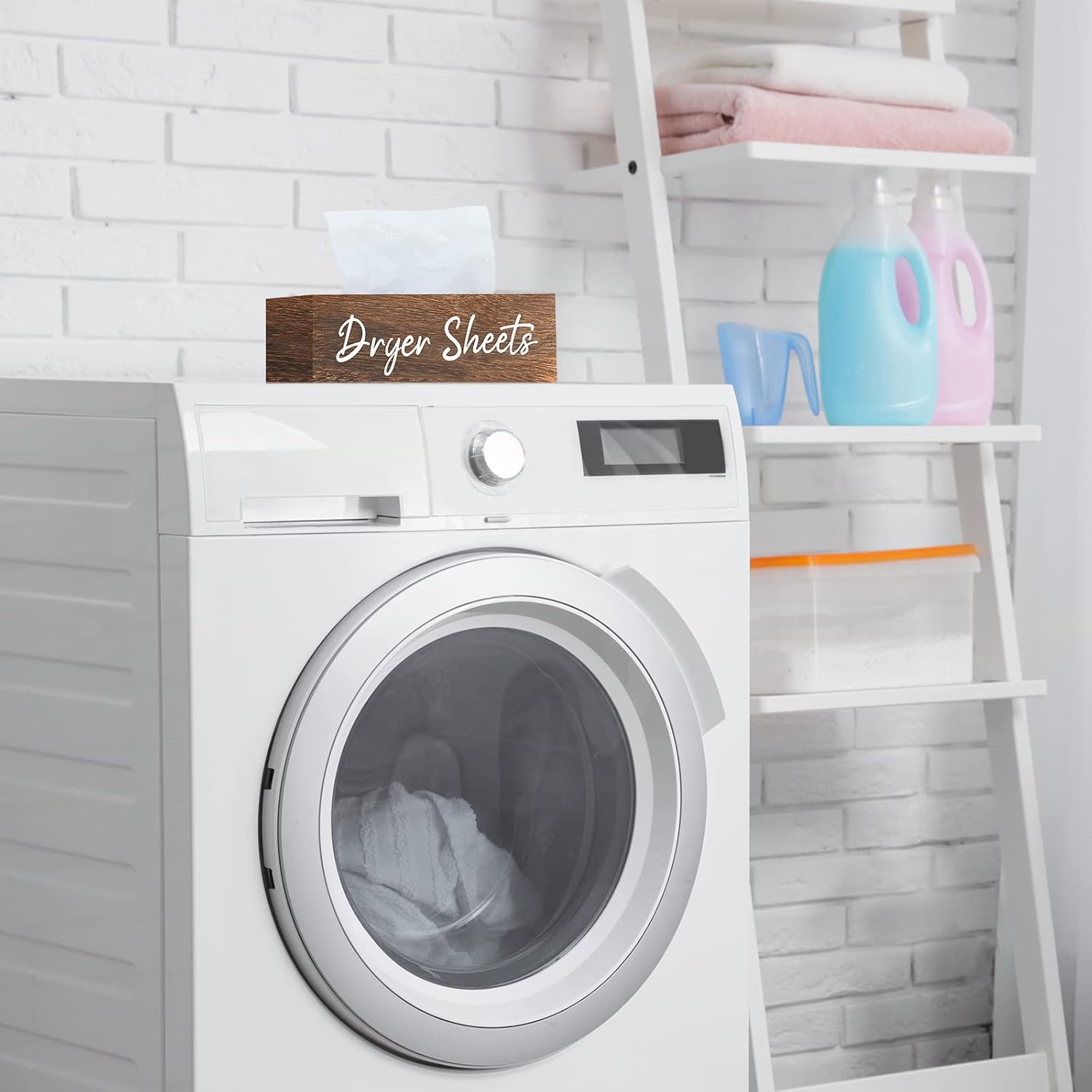 Blulu Dryer Sheet Holder for Laundry Room Wooden Dryer Sheet Container Sheets Dispenser Box Wooden Container Modern for Organizing Fabric Laundry Pods, 7.87 x 4.72 x 2.75 Inches(Dark Brown)
