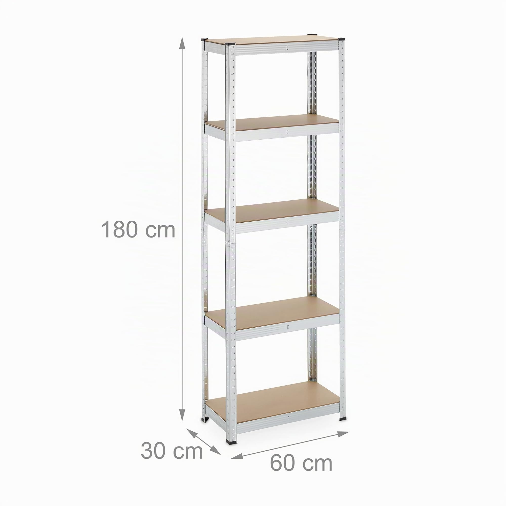 Relaxdays Estantería Carga Pesada 180x60x30 cm, 500 kg, Acero Galvanizado, Repisa Almacén, Montaje Encajado, Plateado