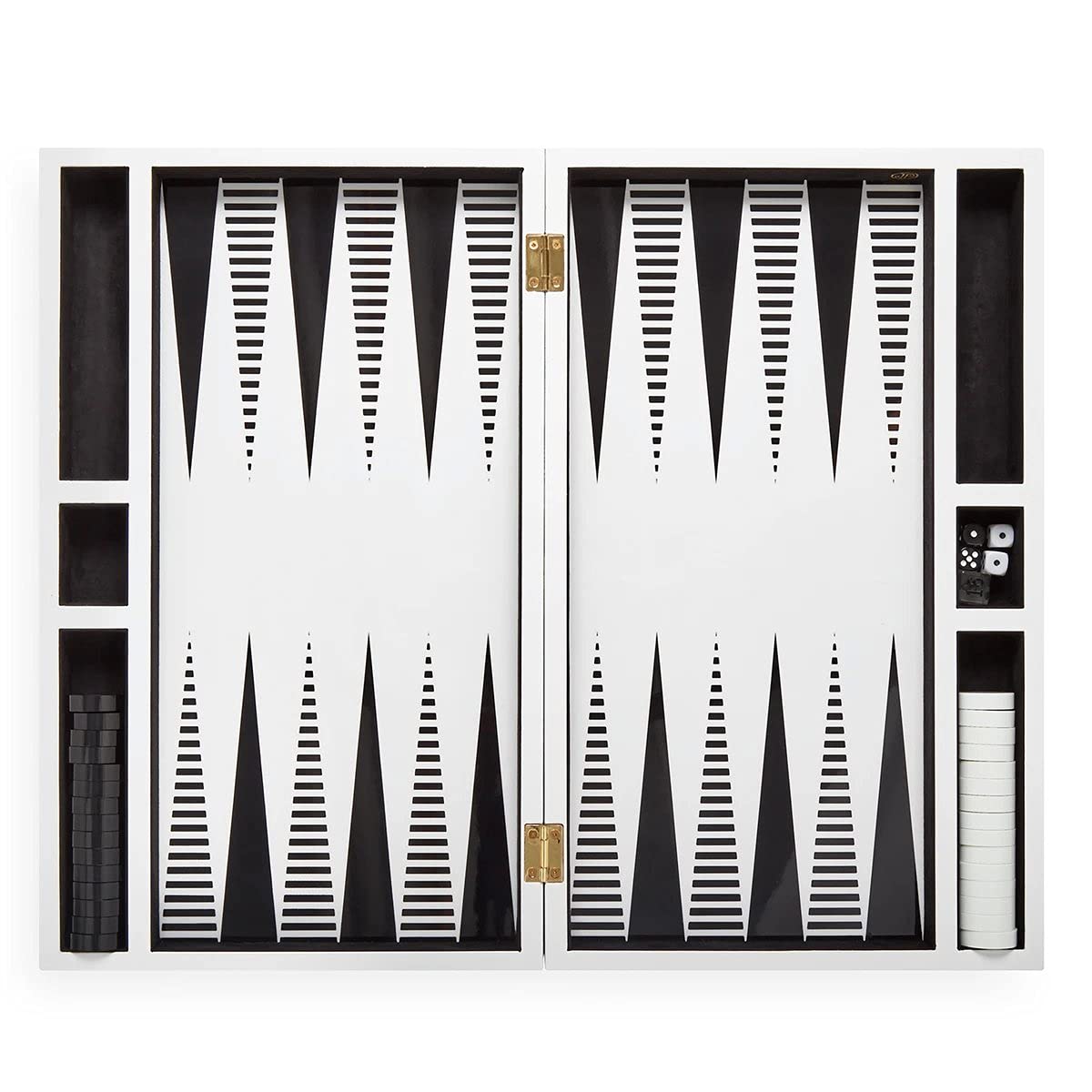 Jonathan Adler - Op Art Backgammon Set – Nero/Bianco – Legno/Laccato – Nero/Bianco – (LxLxA) 47 x 29 x 11 cm