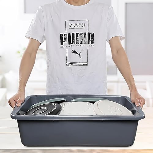 Miniatura 5 de Paquete de 4 tinas grandes de autobús de 32 L, caja de asas comercial, caja de autobús de plástico, gris