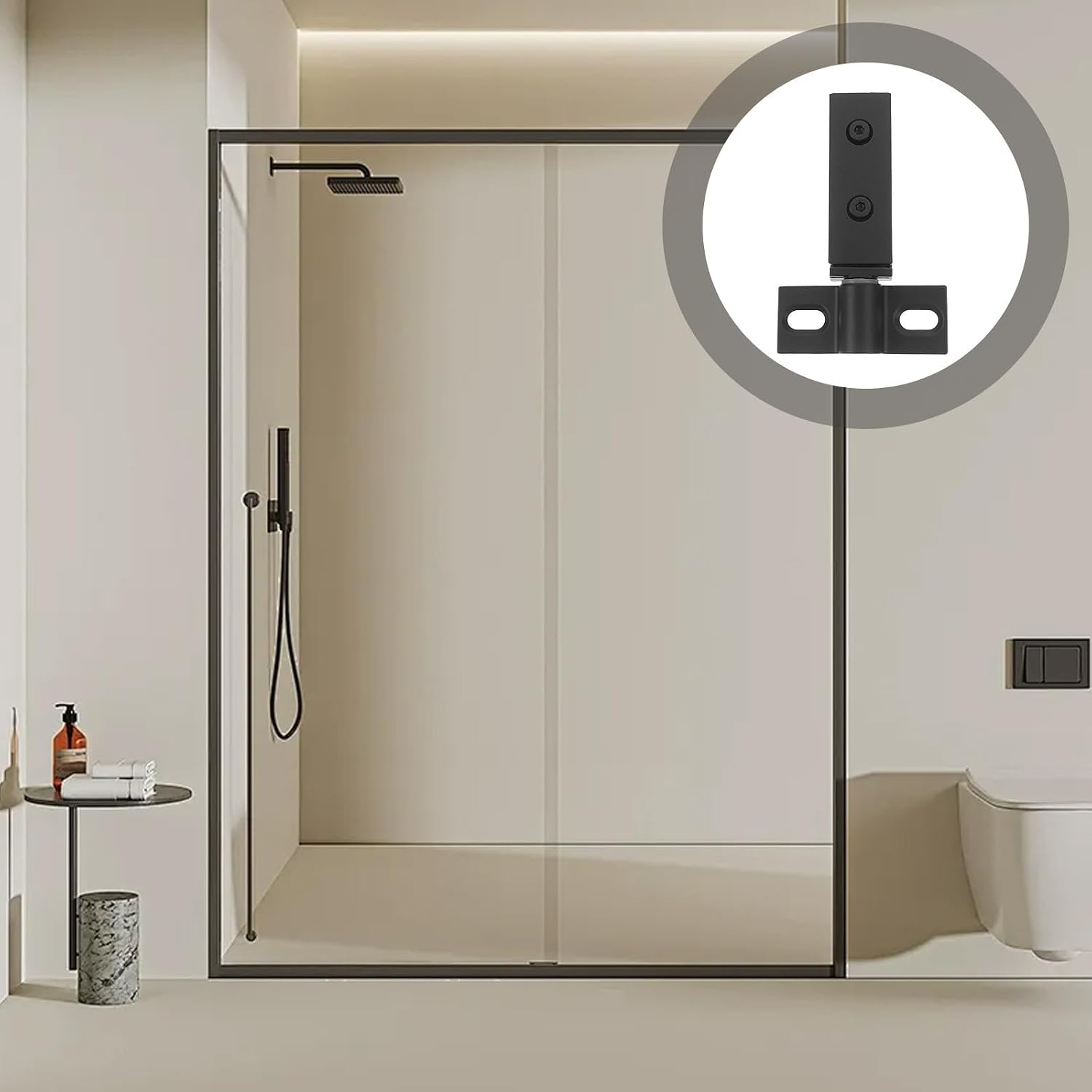 Shower Door Hinge, Black Dual Hole Long Pivot Stainless Steel