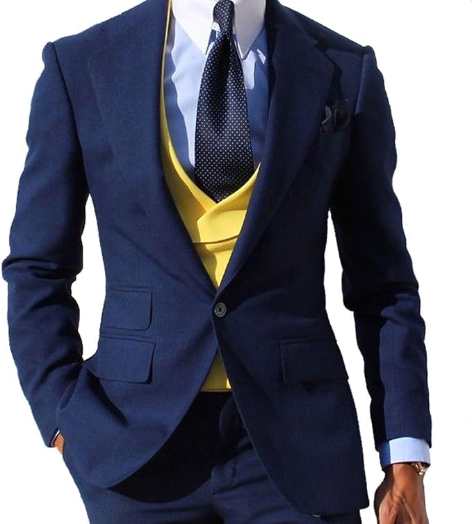 Amazon.com: Rey \u0026 Aires para hombre azul marino traje 3 piezas un botón  Slim Fit novio Tuxedos, Azul marino : Ropa, Zapatos y Joyería