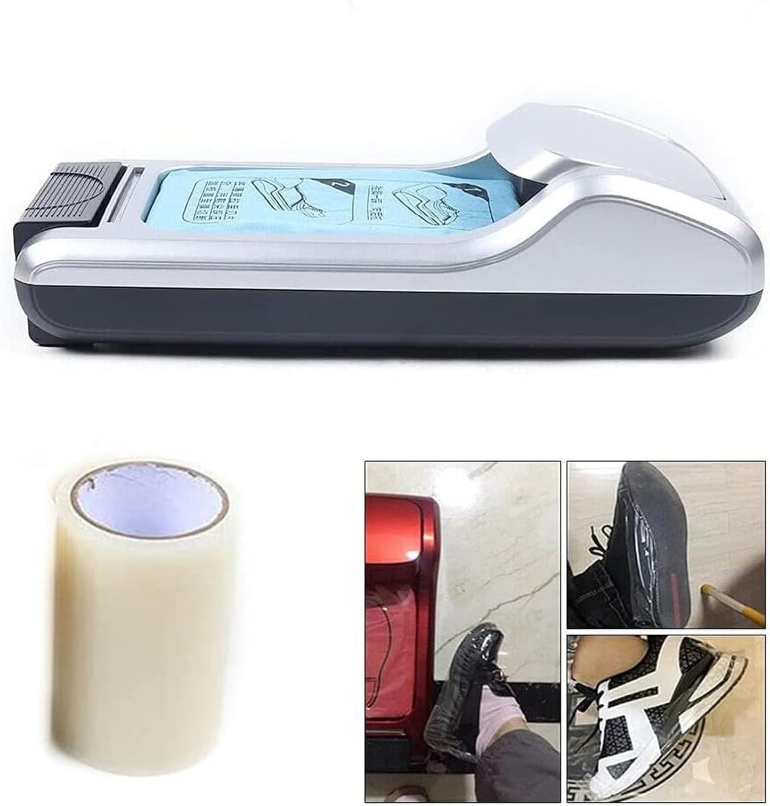 MáQuina AutomáTica Dispensadora de Cubre Calzado Desechable con PelíCula para Calzado, Incluye 3 Rollos de PelíCula y Es PortáTil