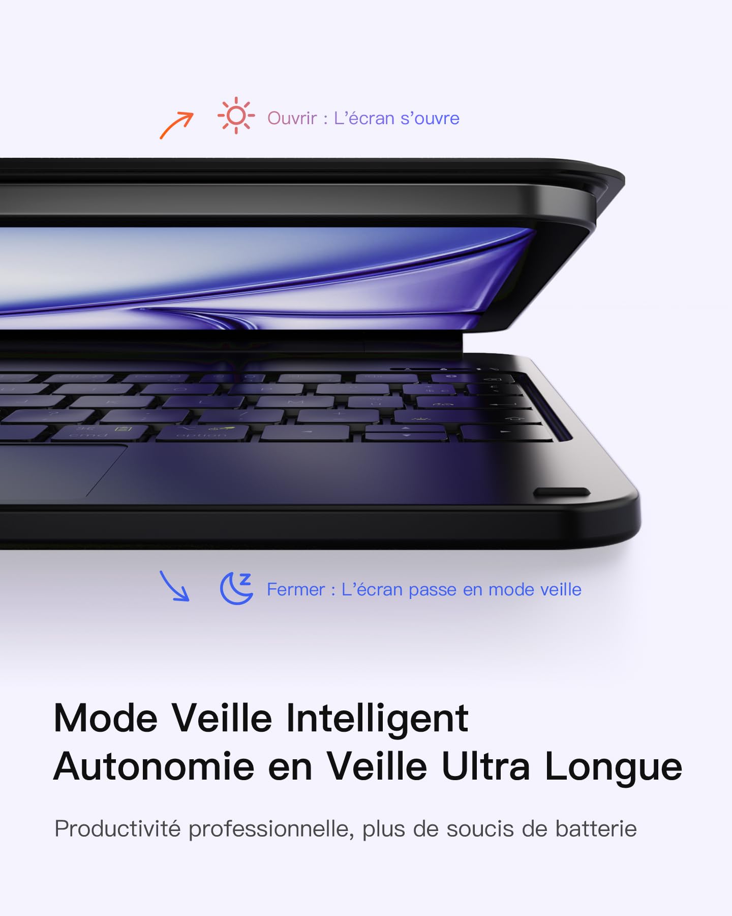 Inateck Housse Clavier magnétique pour iPad 10e génération 10,9 pouces/11e génération 2025 A16 11 Pouces : Support Flottant, rétroéclairage 7 Couleurs et trackpad, KB09119-10