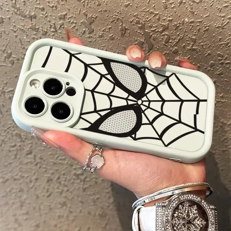 Image of COVERLY Cartoon Back Case Cover Compatible for iPhone 12 Pro | Hot 3D Spidey Face Mask Super Hero | 360 Camera Protection | Spider Cute Comic Movies Soft Liquid Silicone Phone Case (TPU | White)