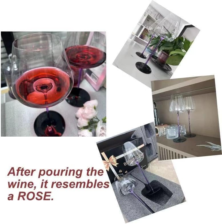 Miniatura 2 de Juego de 2 copas de vino de cristal con caja de regalo. Aptas para lavavajillas. Copas de vino moradas grandes de 20 onzas con tallo largo para