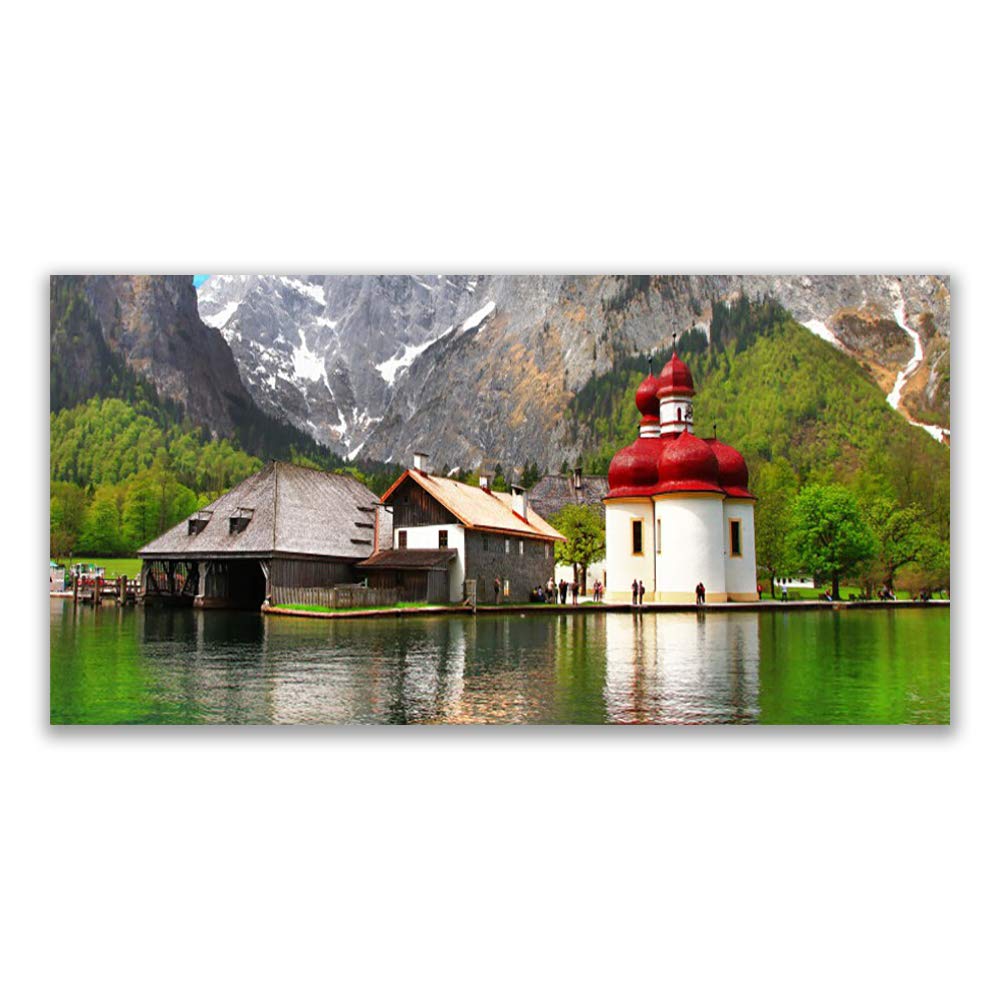 Déco mural moderne design paysage arbre montagne impression sur verre trempé