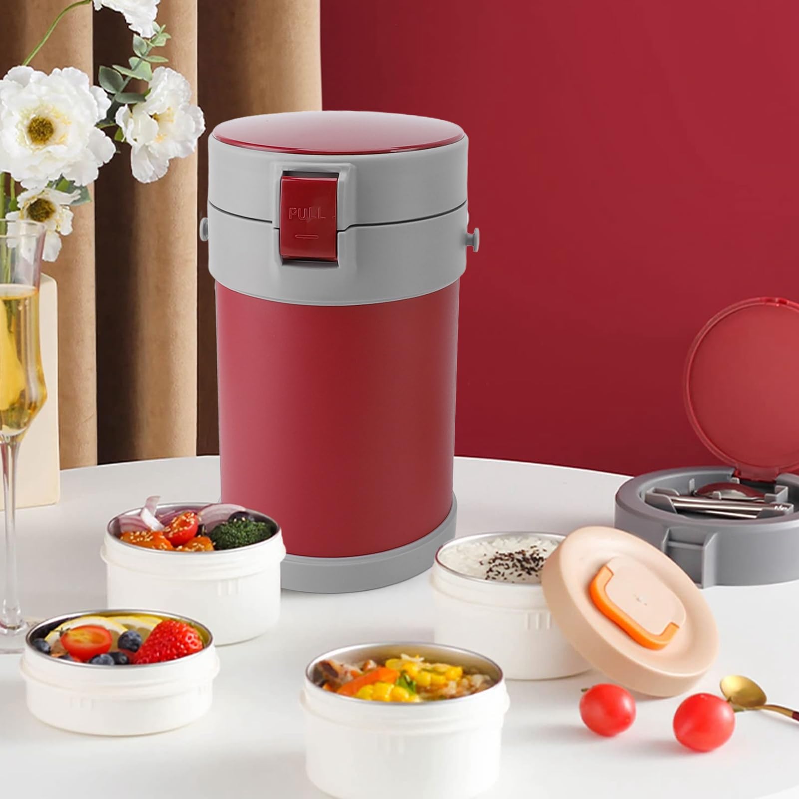 Tarro Aislante para Alimentos de 2 Litros, Diseño de 3 Niveles