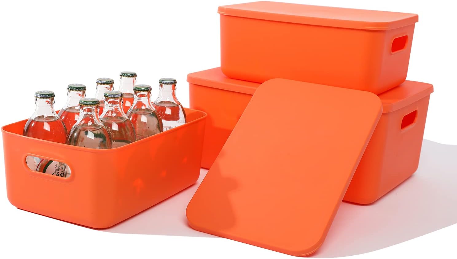 Yishyfier Plastic Storage Baskets With Lid Organizing Container Lidded Knit Storage