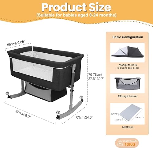 Miniatura 3 de Cuna de bebé 4 en 1, cama de noche y corralito, plegable, ajustable, mecedora, cuna portátil - Moisés