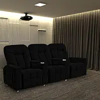Poltrona Reclinável 3 lugares para Sala de Cinema Arsenal Veludo Preto G23 - Encantum