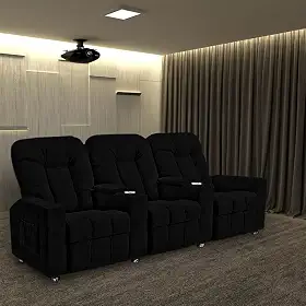 Poltrona Reclinável 3 lugares para Sala de Cinema Arsenal Veludo Preto G23 - Encantum