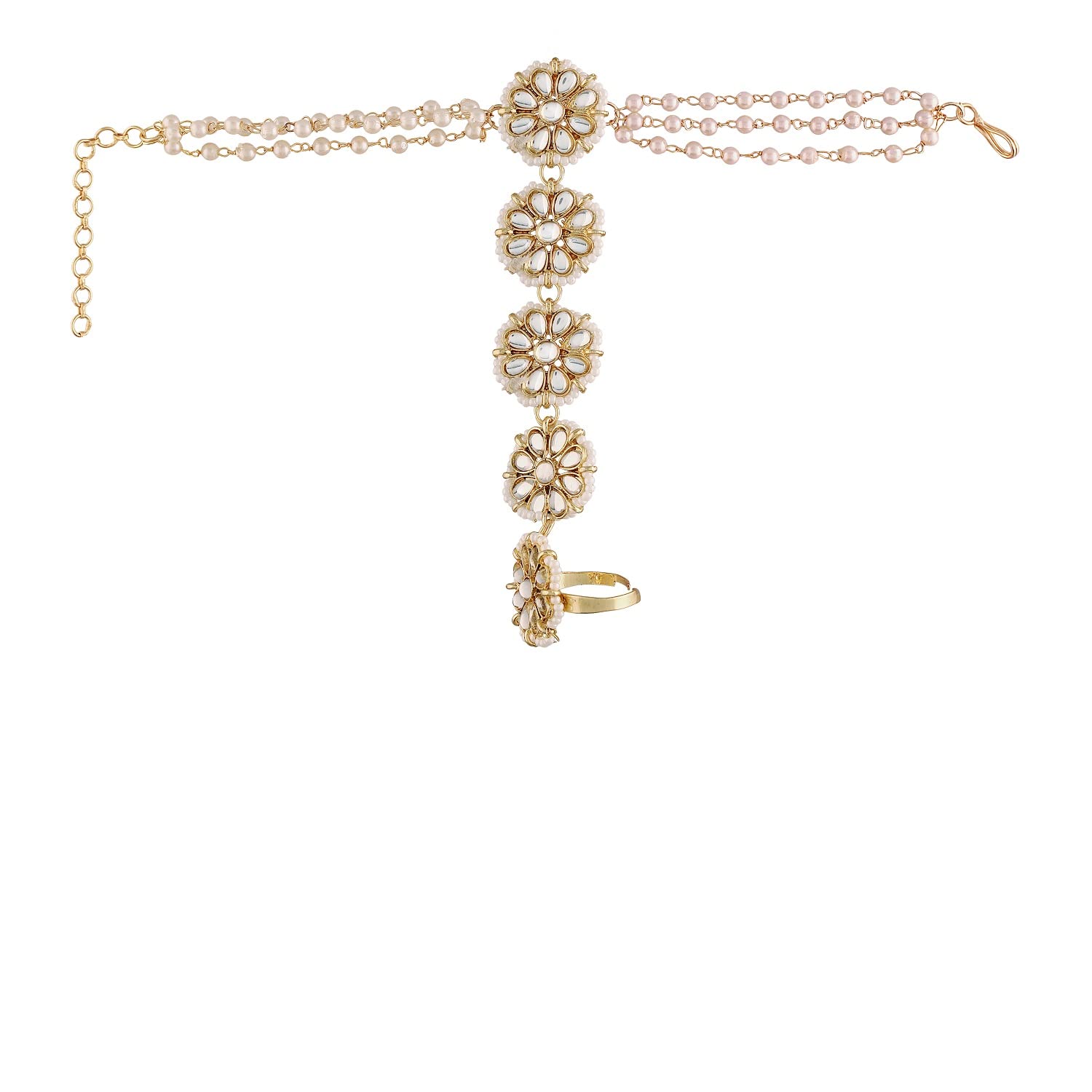 I Jewels Traditional 18k Gold Plated Embellish With Kundan & Pearl Adjustable Haath Phool/Panja Bracelet for Women (PIJ028W) (Pack of 1) (B09SZDYM41) Amazon Price History, Amazon Price Tracker