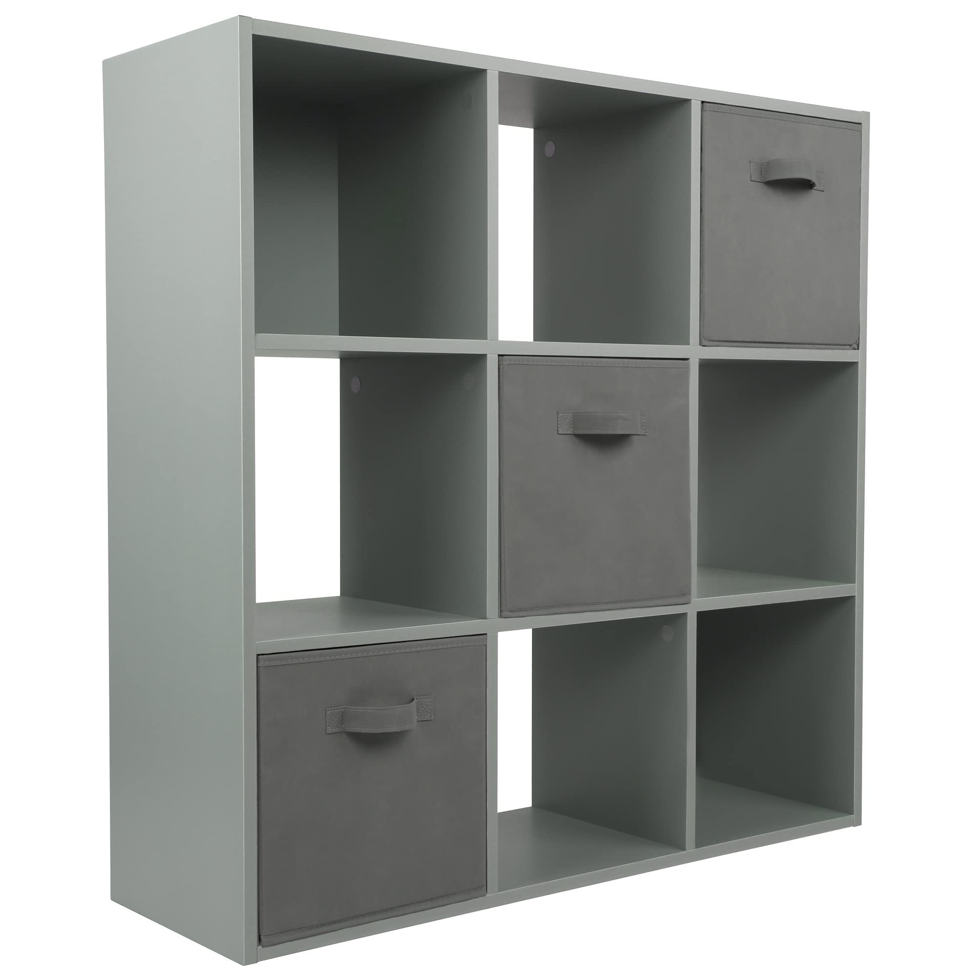 Charles Jacobs Grey 9 Cube Storage Shelving Unit + 3 Grey Fabric Drawers