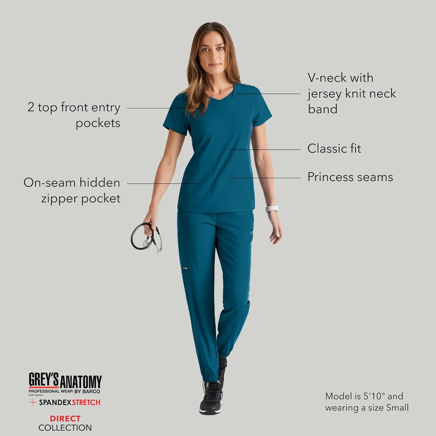 BARCO Grey's Anatomy Spandex Stretch Direct - Bolt Scrub Top for Women, V-Neck Women's Scrub Top - Image 6