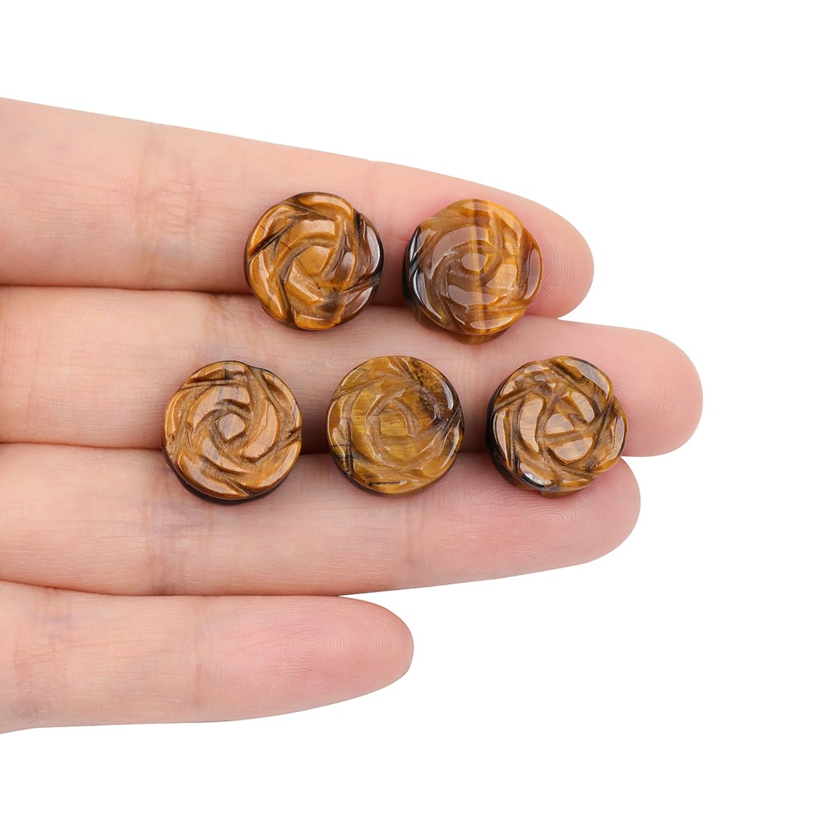 GEM-INSIDE12Pcs Hand Double Side Carved 14mm Plant Rose Flower Natural Yellow Tiger Eye Jasper Stone Gemstone Semi Precious Beads for Jewelry Making - Image 3