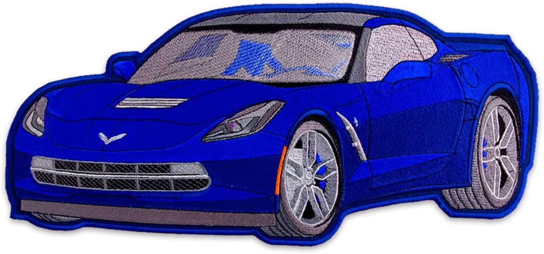 Embroidered Motorsport Racing Car Embroidered Patch Iron On (13" x 6.5", Turned to The Left Side, Blue)