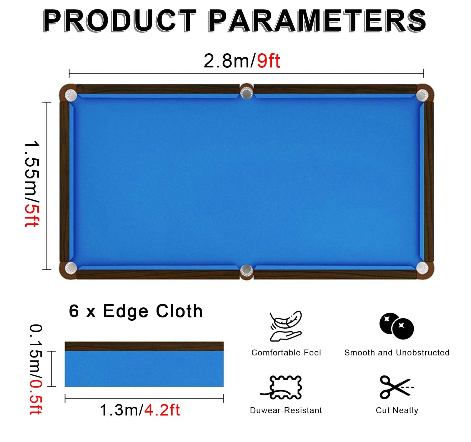 Tissu de Billard Tapis De Billard en Feutre Épais avec 6 Bords, Vitesse Rapide pour Lit Et Rails Prédécoupés De 9 Pieds