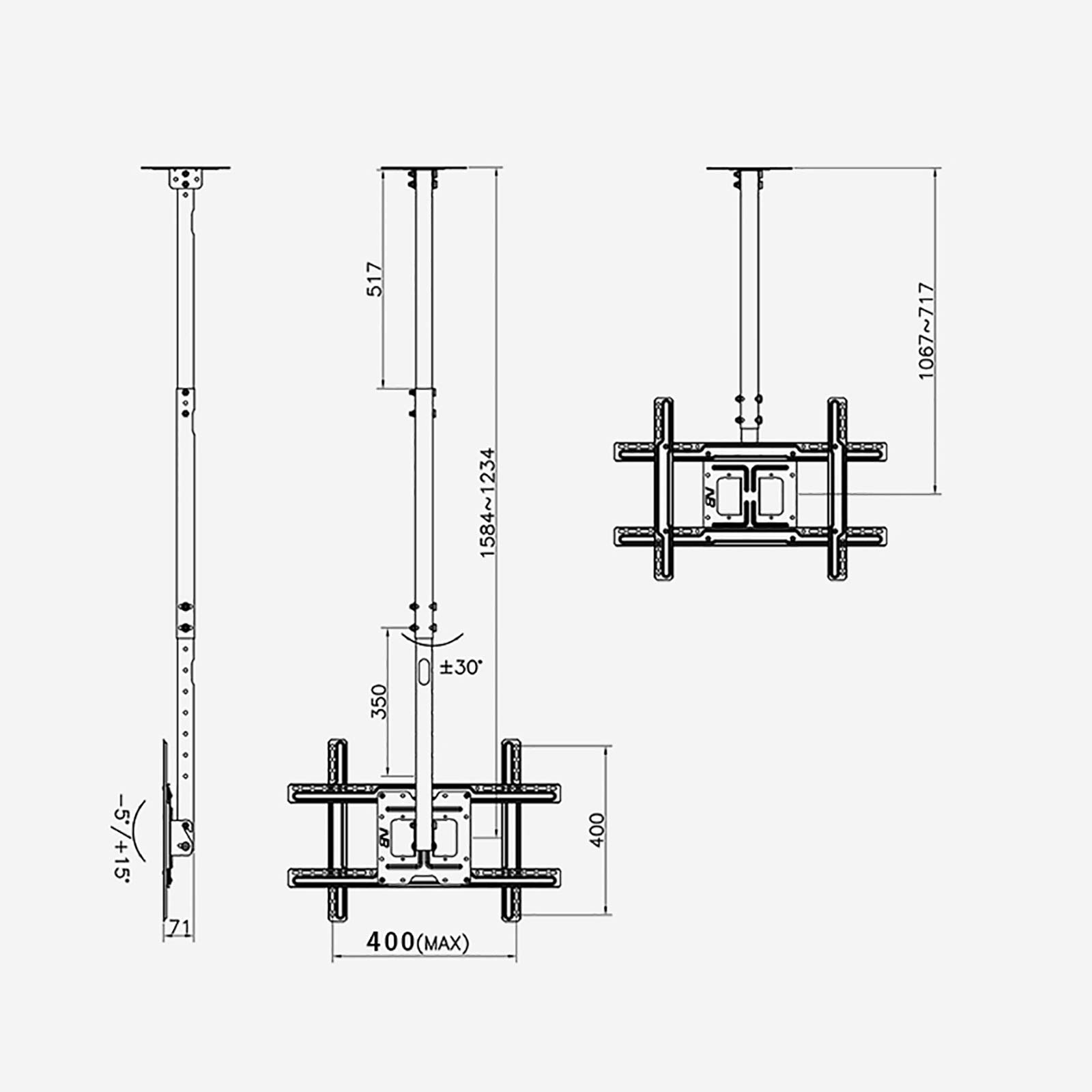 Soporte de techo para TV, soporte giratorio de inclinación ajustable para televisores de pantalla plana de 32 a 65 pulgadas, soporta hasta 140 libras, ideal para instalación en techo
