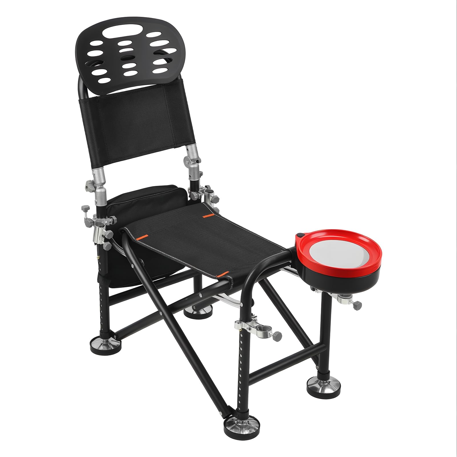 Sedia da pesca con supporto per canna, sedia regolabile da pesca sul ghiaccio con schienale, sedie da campeggio pieghevoli, altezza 21 cm, supporta 150 kg, per escursionismo, pesca, spiaggia