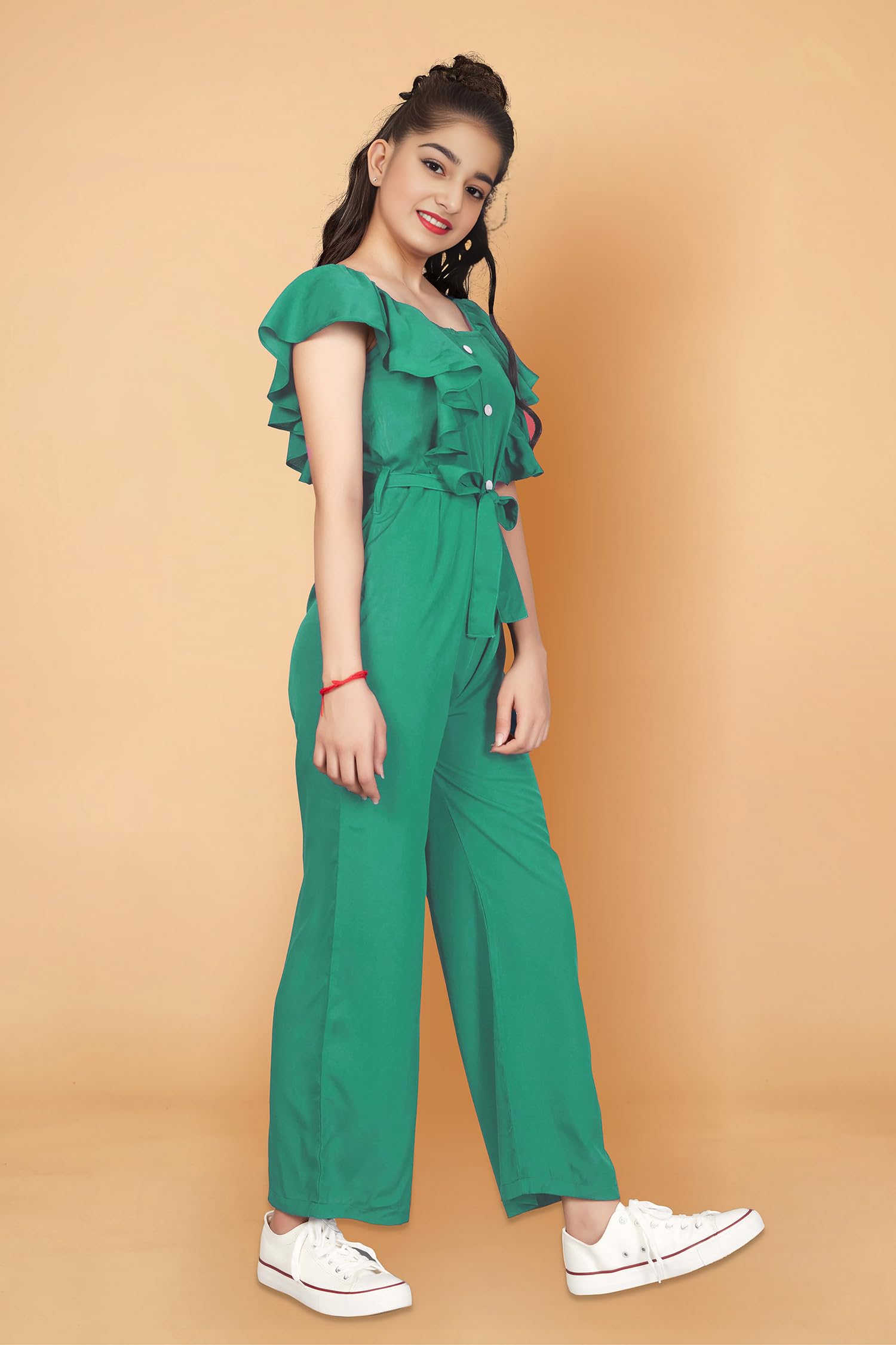 Jwalin Girls Cotton Blend Solid Jumpsuit (JWGJMP00117 RMA 24_Rama_5-6 Years) - Image 3 thumbnail