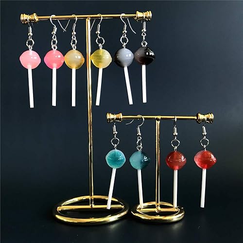 Miniatura 8 de 5 pares de aretes redondos de resina hechos a mano con diseño de piruleta hechos a mano de imitación de color caramelo, aretes colgantes