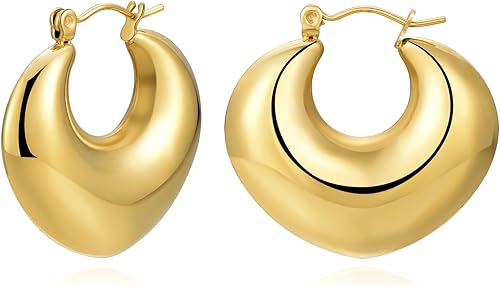 Aretes de aro gruesos de oro para mujer, grandes o pequeños, aretes de aro gruesos de oro, joyería hipoalergénica chapada en oro de acero de titanio