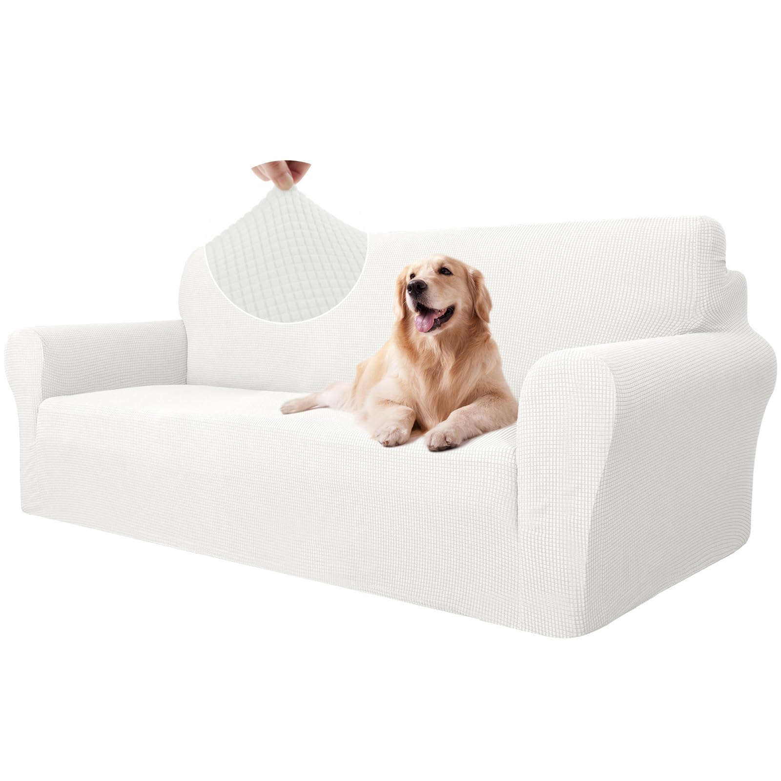 Ystyle Elasticas Funda Sofa 3 Plazas, Fundas de Sofa Ajustables con Reposabrazos, Gruesa Funda Sofá Anti Gatos Perros y Mascotas, Moderna Cubre Sofa Antimanchas Lavable, Blanco