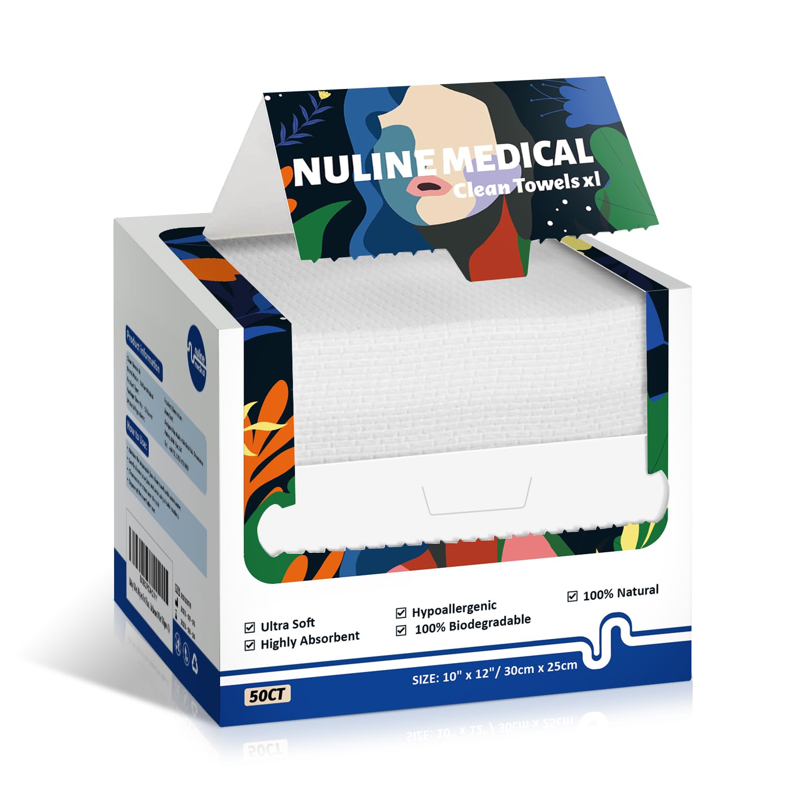Nuline Medical Ultra-Soft Disposable Face Clean Towel - 50 Count/Box, 10" x 12", Biodegradable Face Towel, Superior for Sensitive SkinFace Towelette, Personal Hygiene - Superior Size & Value