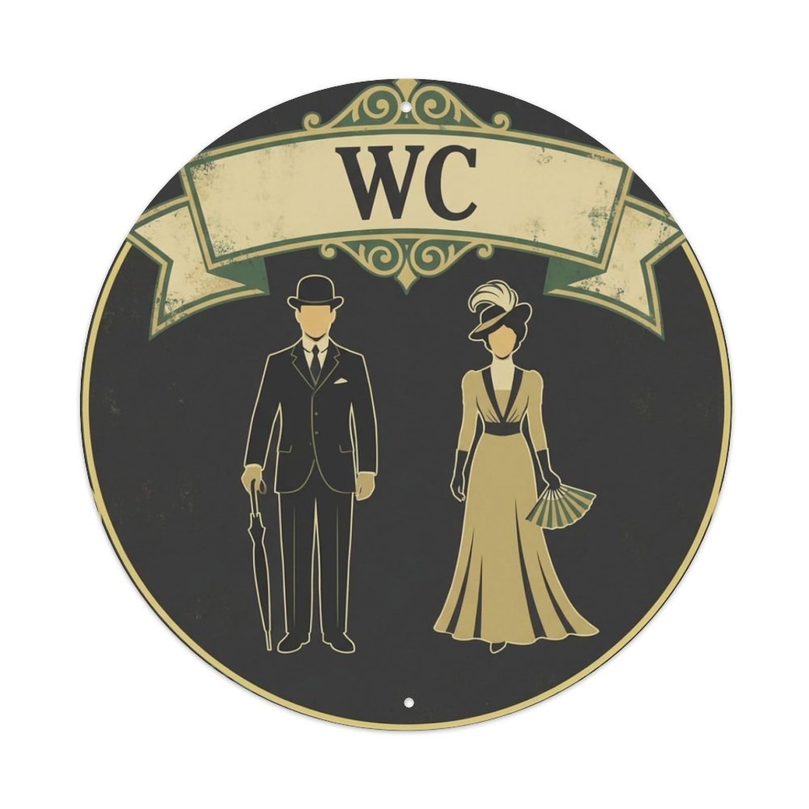 WC Art Deco Restroom Sign Ladies Gents Metal Tin Sign