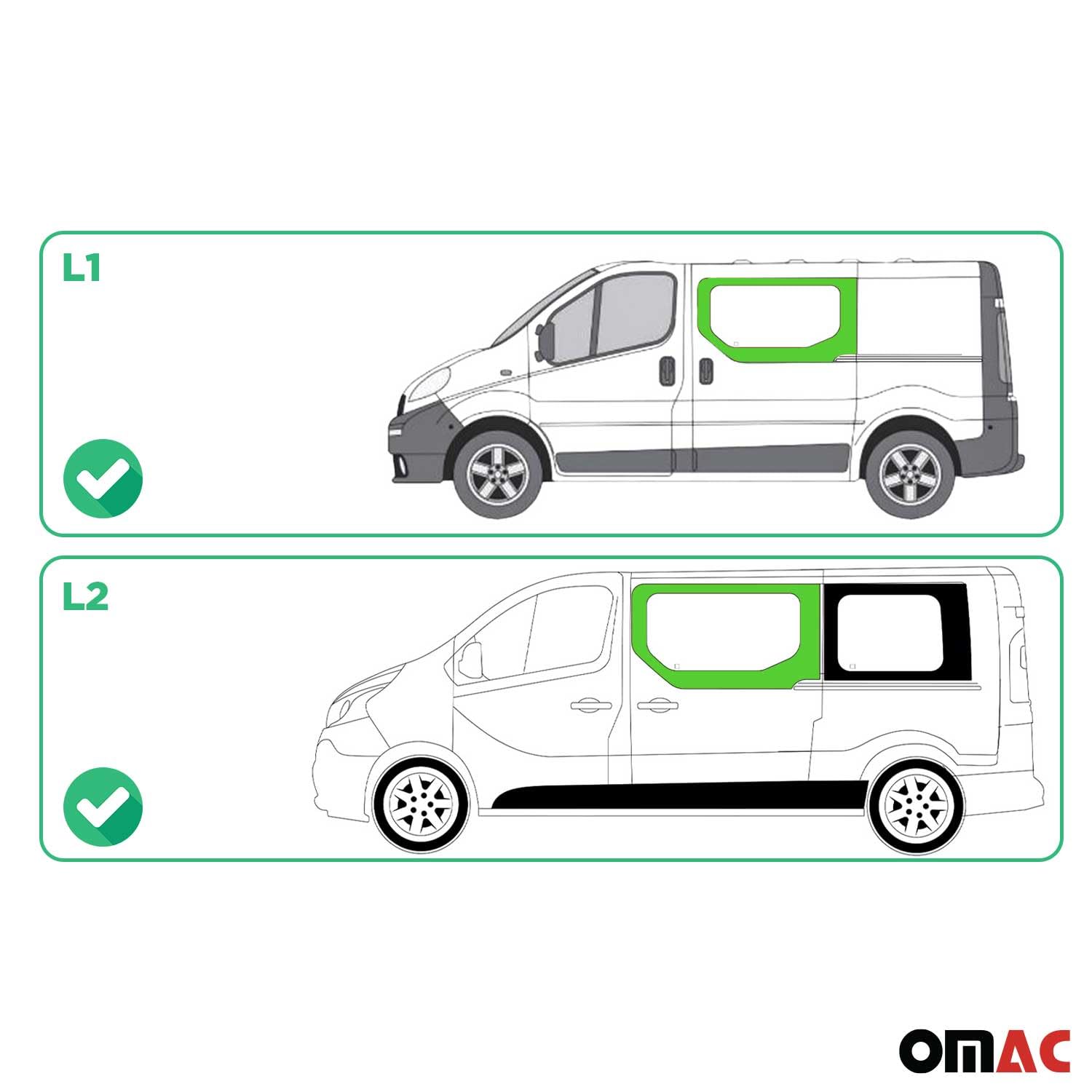 Seitenfenster Auto Fenster kompatibel mit Opel Vivaro 2001-2014 Schiebetür Rechts L1 L2 | Auto Schwarz Dunkel Getöntes Glas Privatsphäre und Schutz