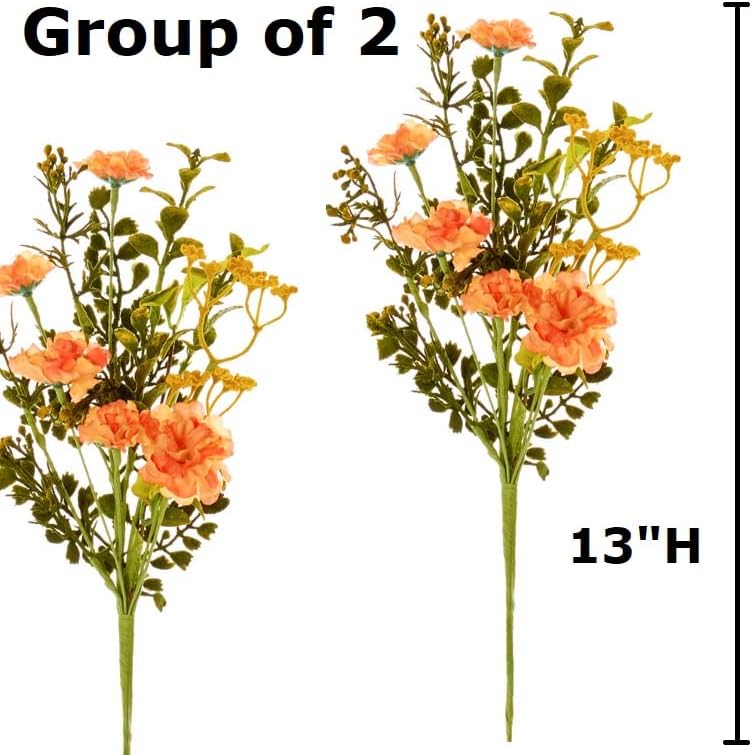 Miniatura 2 de Factory Direct Craft Grupo de 2 tallos de caléndula artificial y follaje flocado para arreglos de verano a exhibiciones de otoño