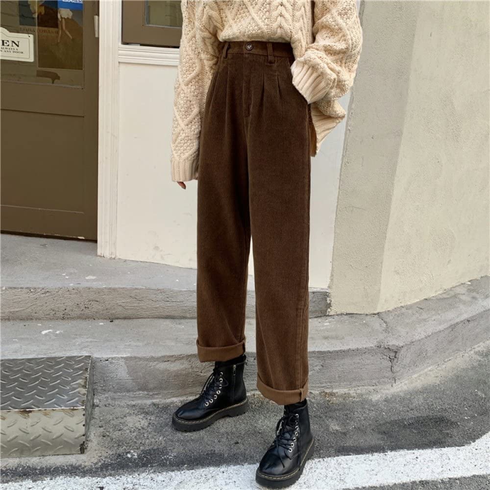 Pantalones De Pierna Ancha Para Mujer - Señoras Ocasionales Otoño E Invierno Pantalones Gruesos De Pana Moda Estiramiento Cintura Alta Pantalones Sueltos De Pierna Ancha Cálido Deporte Al Aire Lib