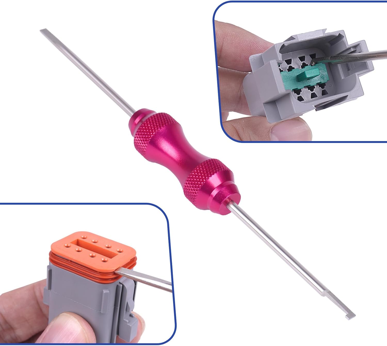 Deutsch Closed Barrel Crimper, Solid Barrel Contact & Circular Connector Contacts Crimping Tool (AWG 14-20) 4 Way Indent, 8 Impression Type，DT Connector Removal Tool,0411-310-1605 Blue Push Wire Tool