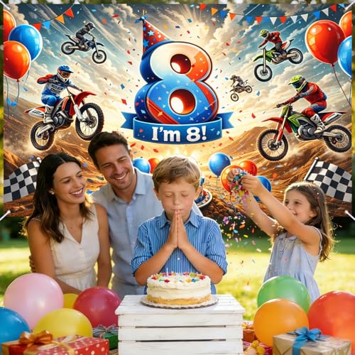 Image of Nuxovilar Happy 8th Birthday Banner Backdrop 71 inchx43 Polyester