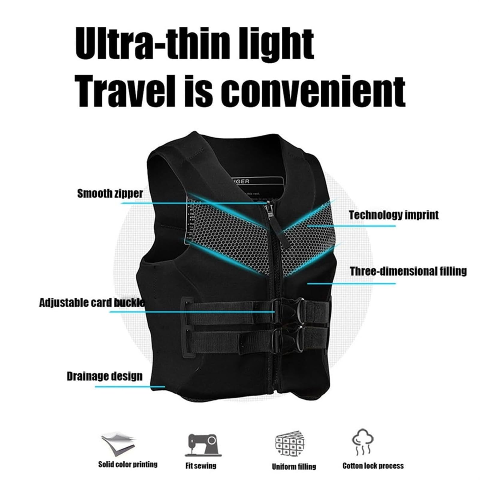 Giacca da Surf in Neoprene PFD for Kayak da Nuoto for Pesci | Giacca da Surf in Neoprene con Vestibilità Regolabile for Kayak, Pesca, Nuoto