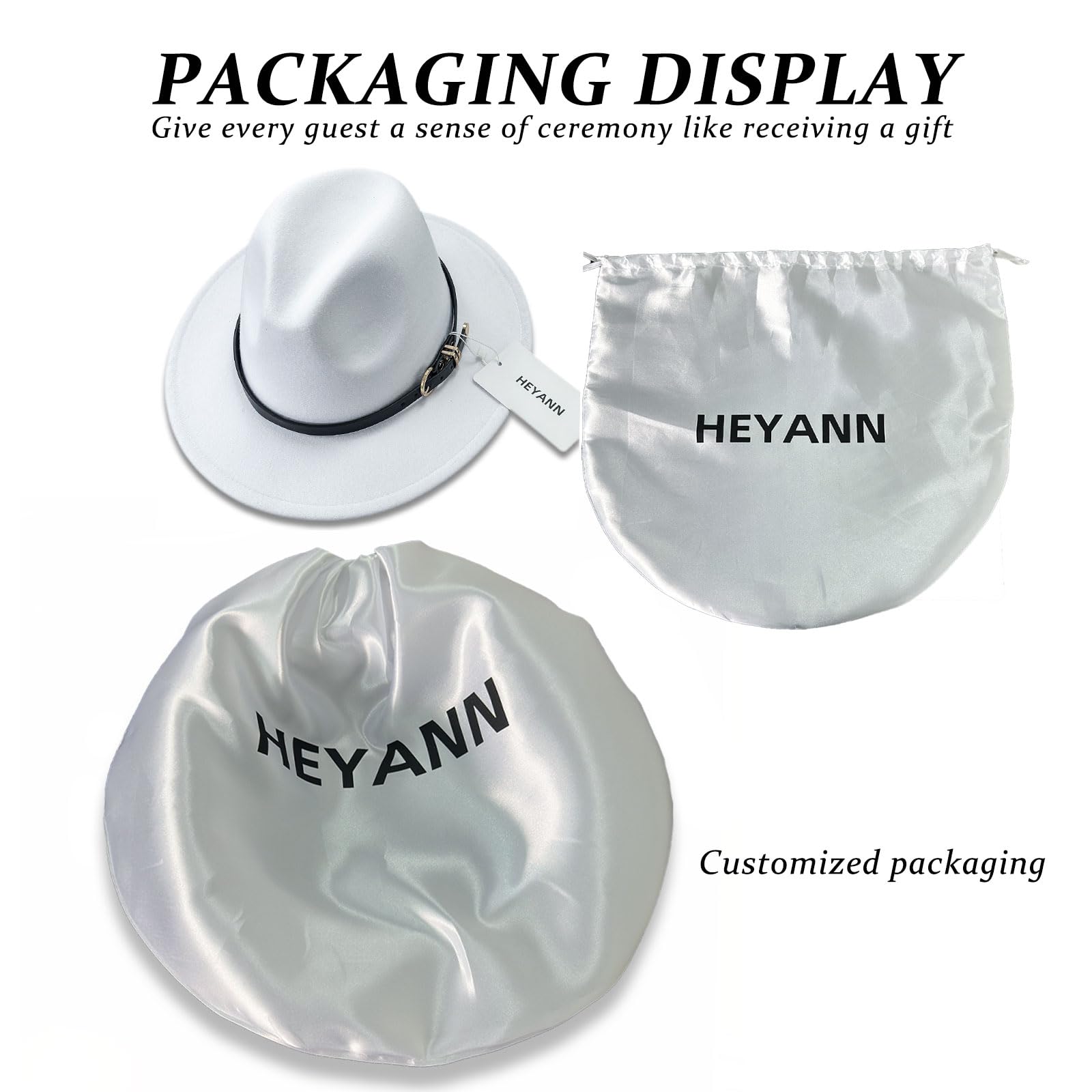 HEYANN Chapeau Fedora classique à large bord avec boucle de ceinture en feutre unisexe Trilby pour homme et femme
