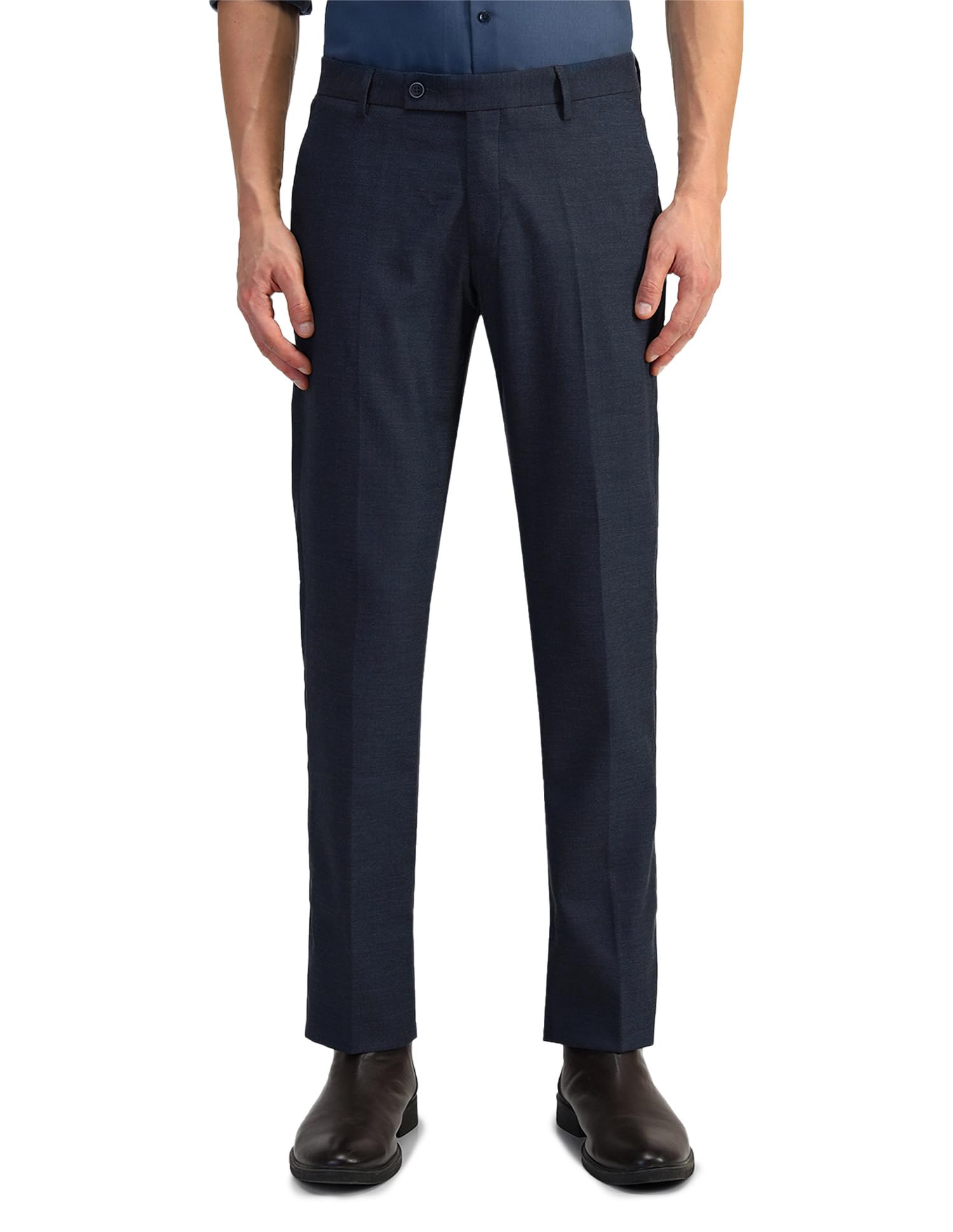 arrow Men's Blue Textured Mid Rise Polyester Button Tapered Fit Flat Front Slant Pocket Trousers-picture-46