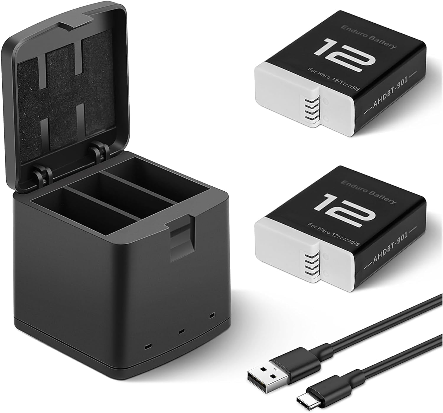 2 Packs Batteries 1800mAh for GoPro Hero 12 Black with 3 Channel Battery Charging Station Compatible with GoPro Hero 12, 11, 10, 9 Black Camera