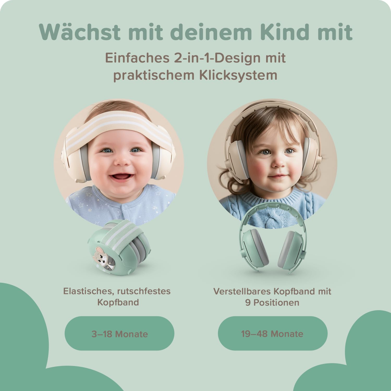 Lärmschutz Kopfhörer Kinder 3 bis 48 Monate - Gehörschutz Baby 25dB Geräuschreduktion - extraweiche Baby Ohrenschützer mit elastischem und verstellbarem Kopfband