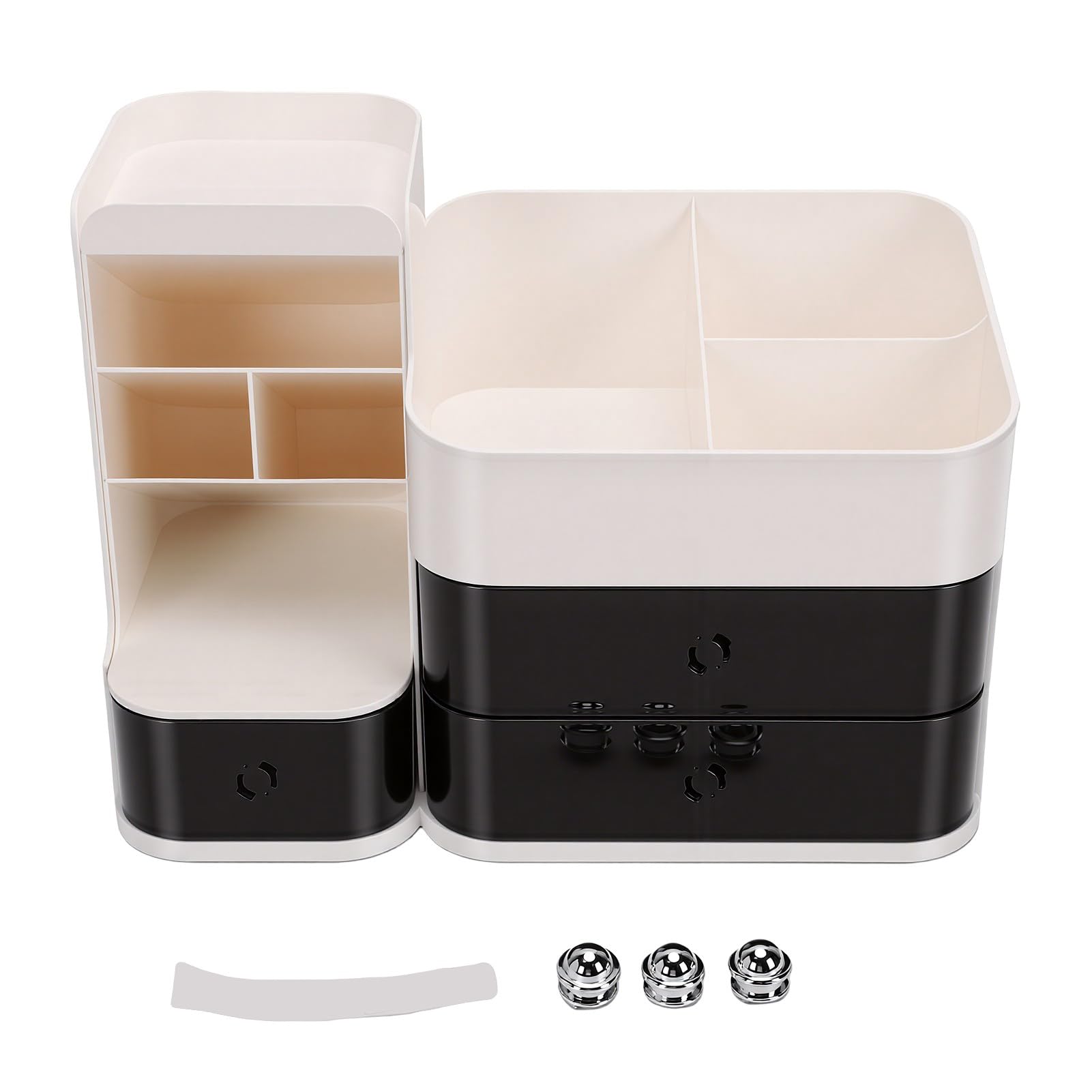 Zunate Organisateur de Maquillage de Bureau avec Porte-pinceaux, Boîte de Rangement Cosmétique à 3 Tiroirs pour Comptoir de vanité, Salle de Bain, Chambre à Coucher, Plus de 30 Articles (WHITE)