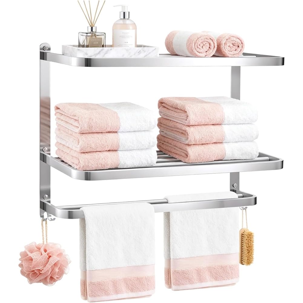 UDSKNV[KSL Bathroom Towel Rack 3-Tier Stainless Steel Wall-Mounted Towel for Bathroom, Lavatory, Hotel Towel Storage Shelf