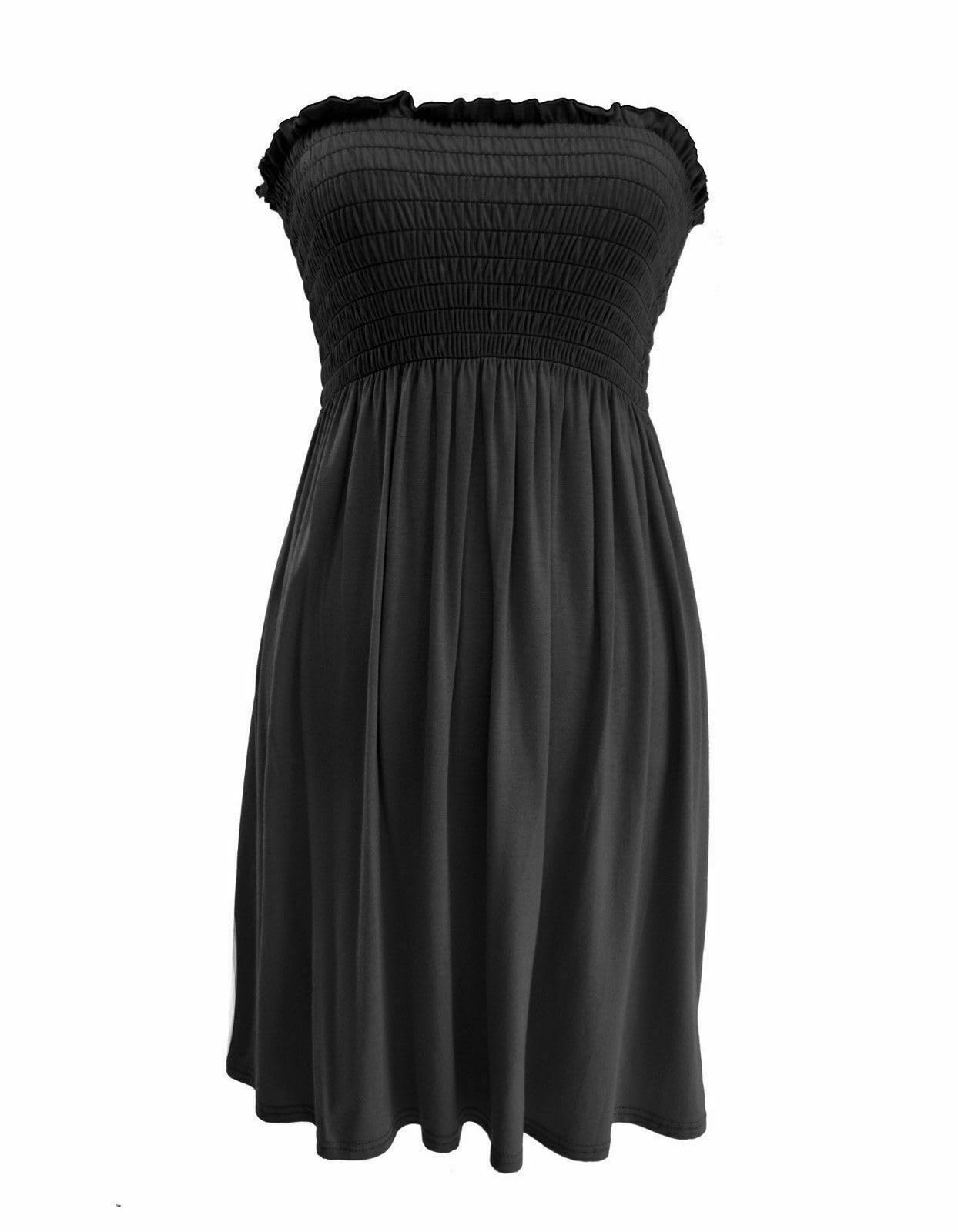 SXME MIGHT SAY Women's Off-Shoulder Sheering Top, Elasticated, Plain/Printed, Strapless Bandeau Boobtube Dress, Plus Size (UK, Numeric, 8, 26, Regular, Regular, XXXL (24-26), Black)