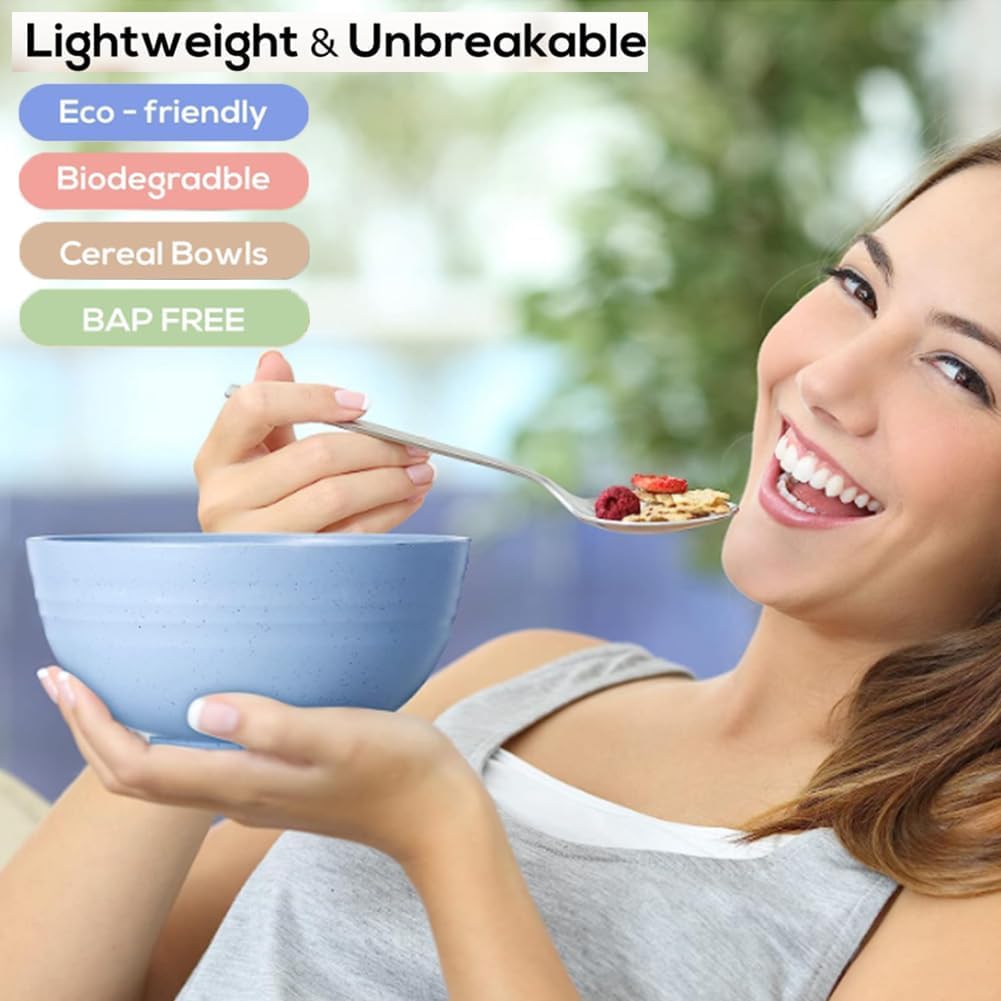 7Seas Unbreakable Wheat Straw Fiber Bowls 800ML - 4 Pack Multicolor BPA-Free Dinnerware for Cereal, Rice, Salad, Snacks & Soup - Microwave Safe, Dishwasher Safe, Eco-Friendly Kitchen Bowls 3