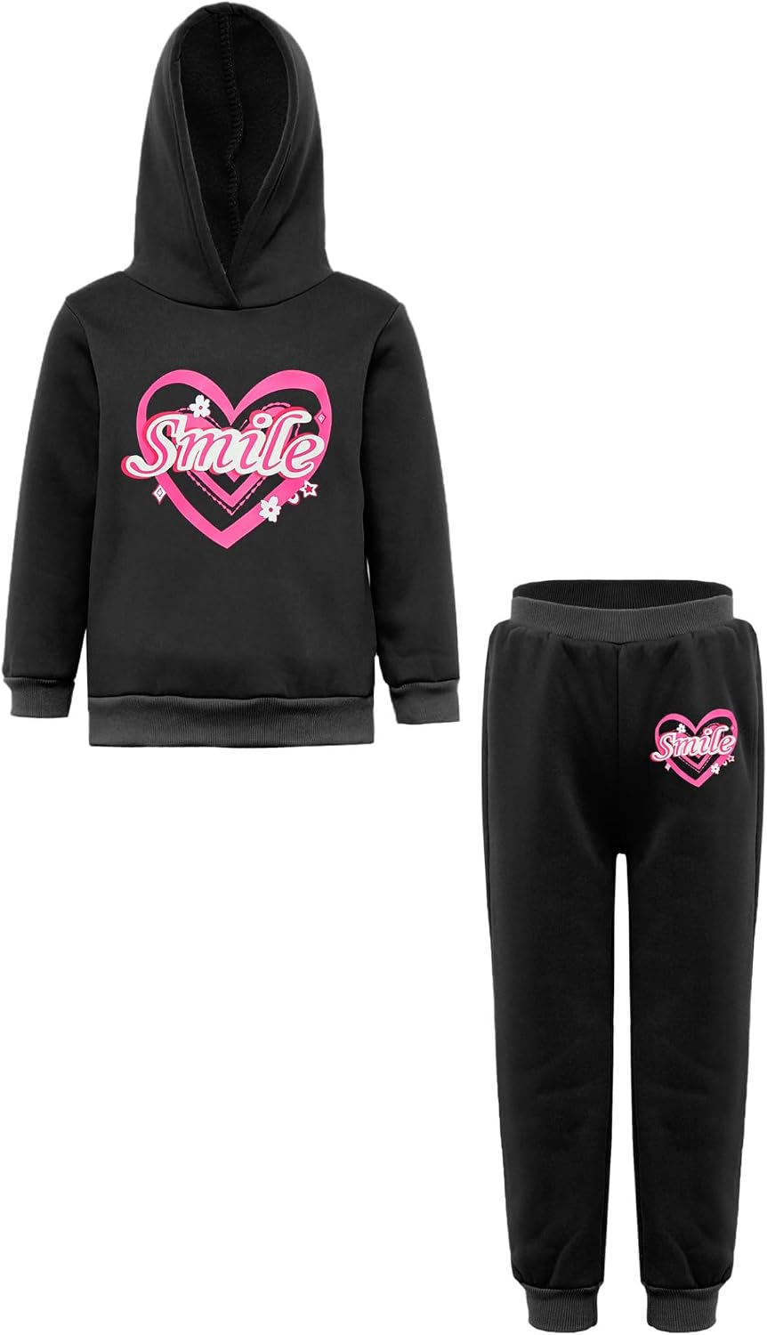 Kids Girls Warm Fleece 2 Pieces Sweatsuits Hoodie Sweatshirts with Sweatpants Sports Outfit