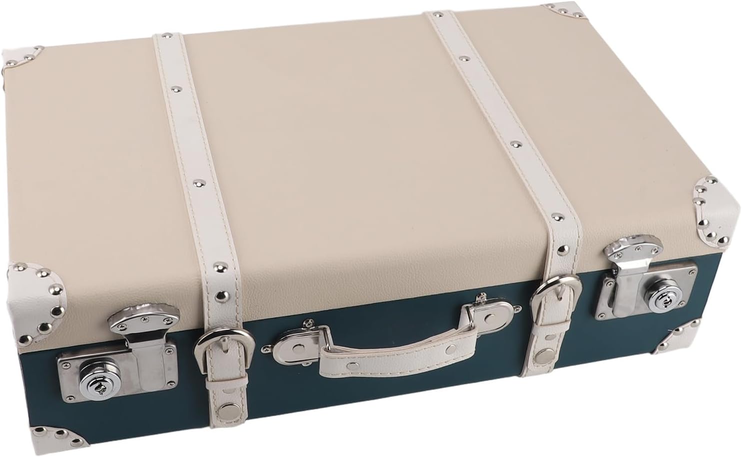 Dioche Vintage Wood Decorative Suitcases with PU Leather & Straps, European Style Small Suitcase Decorative Box for Travel, Available in Fleshcolor & Dark Green (Fleshcolor Dark Green)